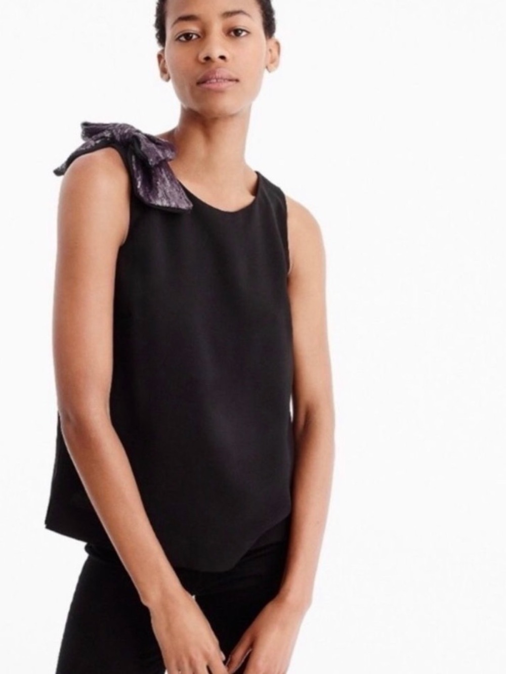 NEW J. Crew | Black Drapey Tank Shoulder Bow